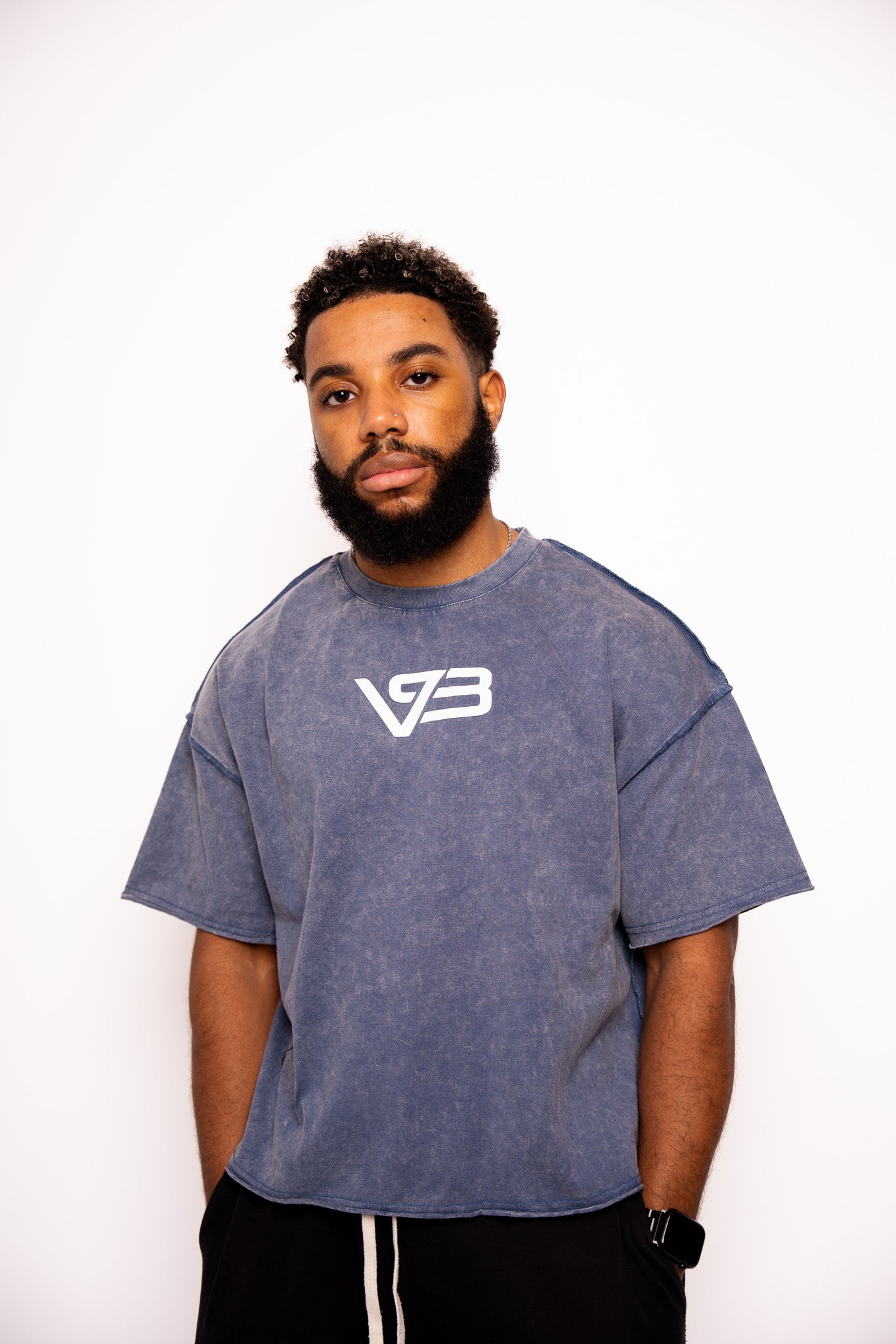 Cropped Lifting Tee Blue Wash