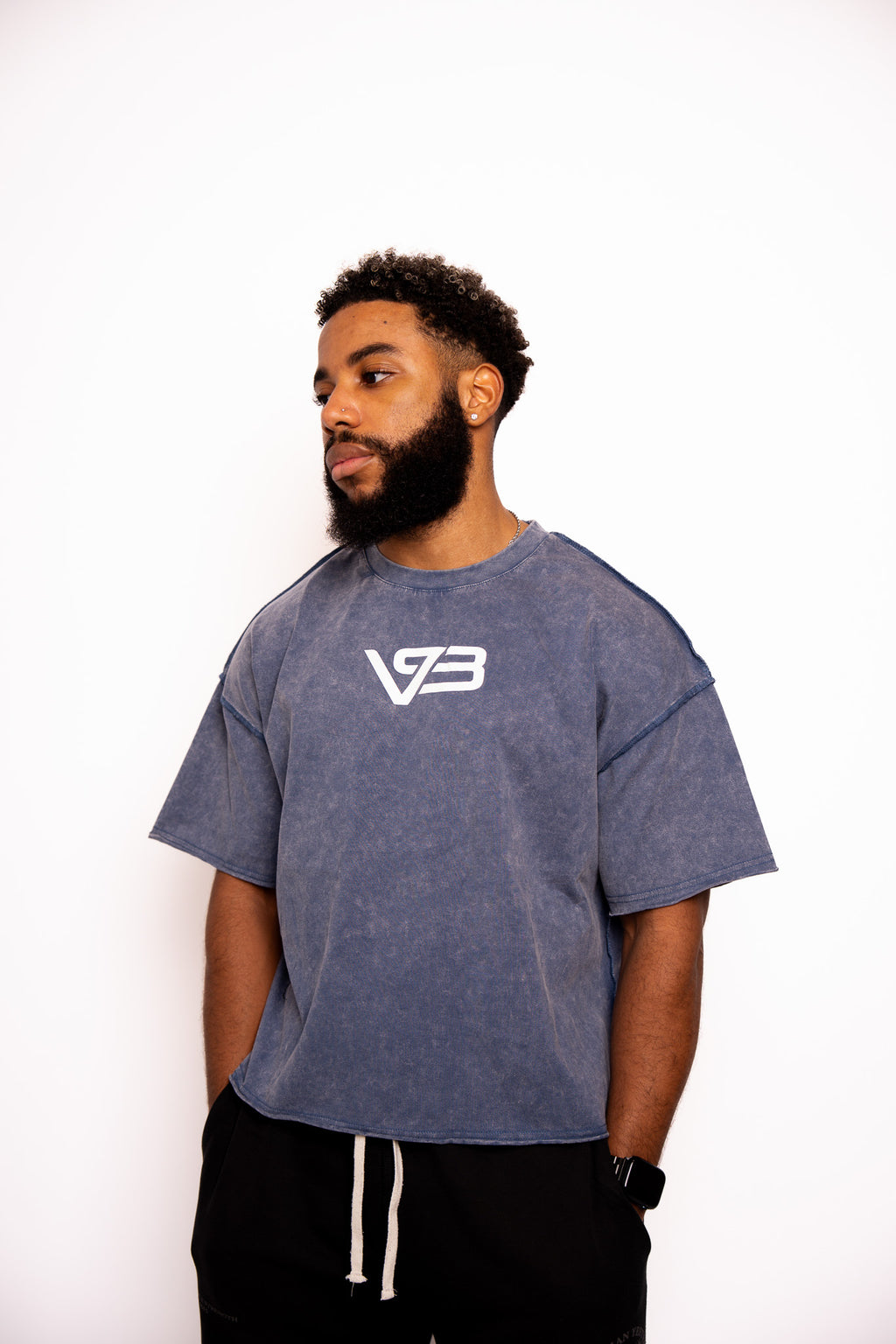 Cropped Lifting Tee Blue Wash